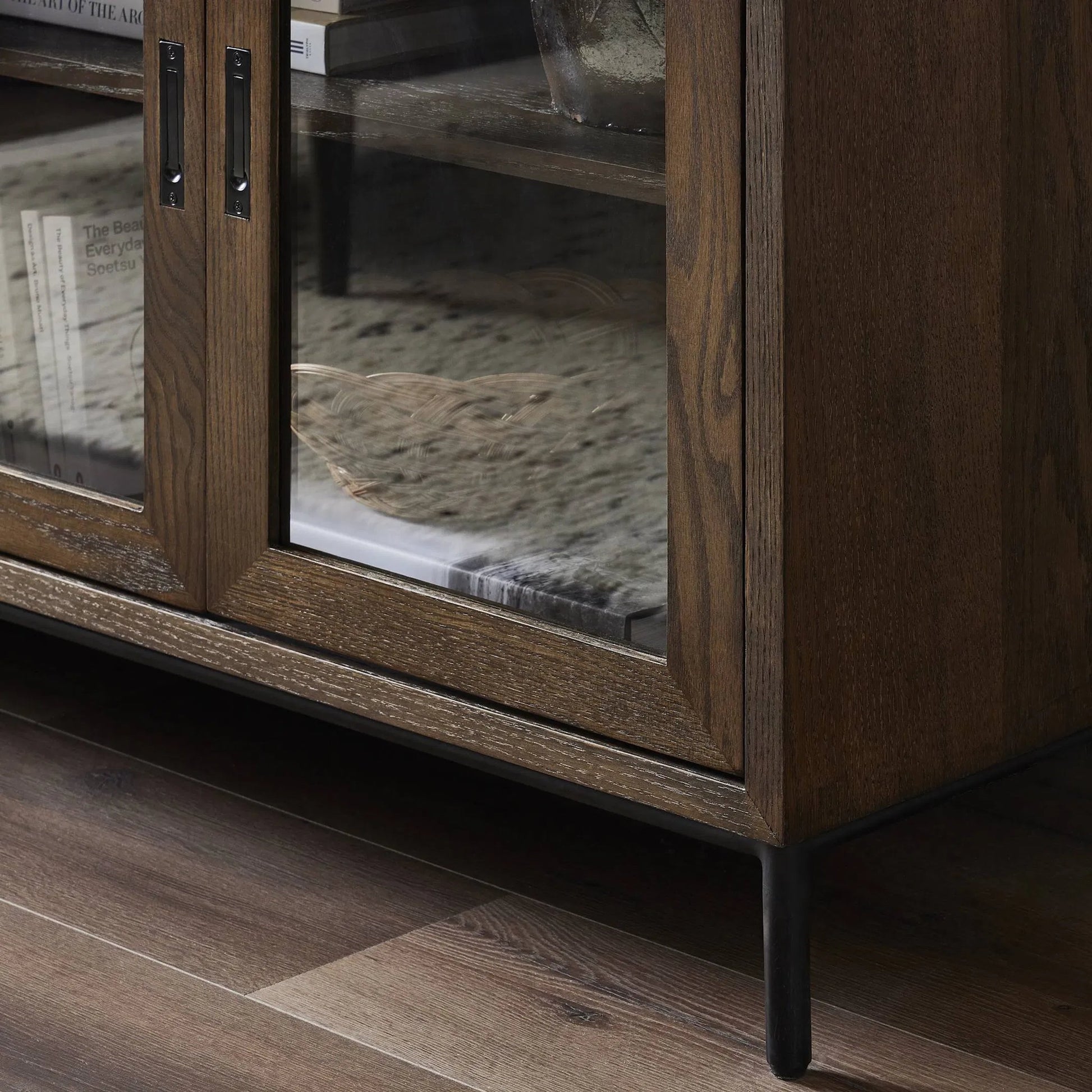 Lancaster Sideboard by Four Hands in drifted oak, drifted oak veneer, black iron. Made from solid oak, oak veneer, iron in a unique style.