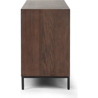 Lancaster Sideboard by Four Hands in drifted oak, drifted oak veneer, black iron. Made from solid oak, oak veneer, iron in a unique style.