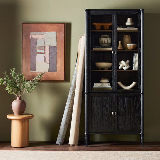 Toulouse Cabinet by Four Hands in distressed black oak, honey grey oak. Made from solid oak, oak veneer in a modern style.