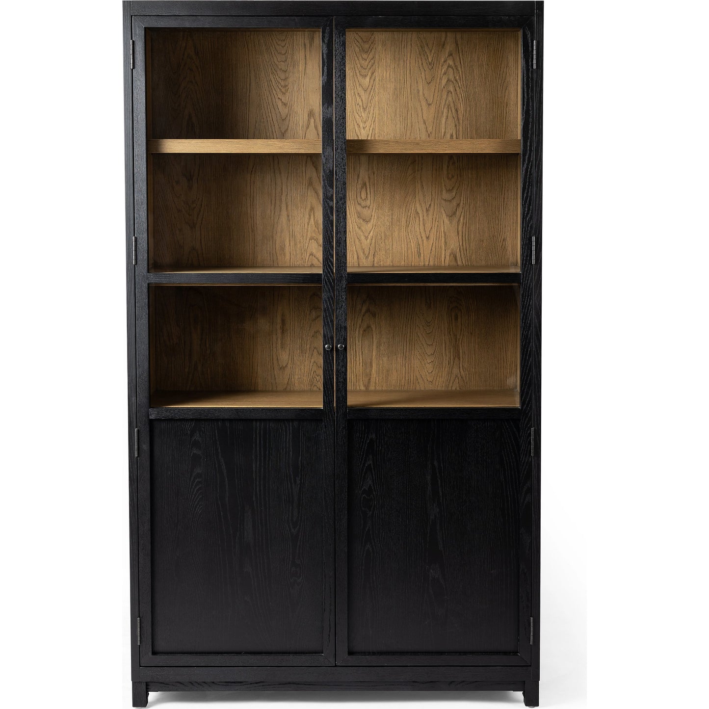 003 SI-2001643 | Additional Silo | Millie Panel & Glass Door Cabinet by Four Hands in drifted matte black. Made from solid oak, oak veneer in a modern style.