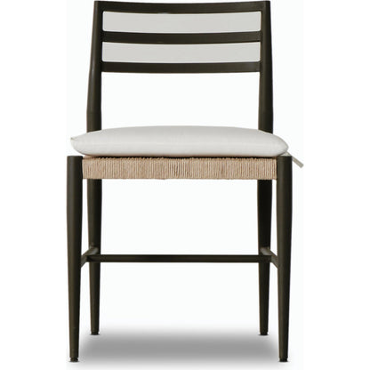 Glenmore Outdoor Dining Chair w/ Cushion by Four Hands in stinson white, bronze. Made from 100% olefin, aluminum, 100% polyethylene in a modern style.