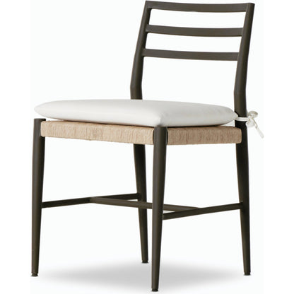 Glenmore Outdoor Dining Chair w/ Cushion by Four Hands in stinson white, bronze. Made from 100% olefin, aluminum, 100% polyethylene in a modern style.