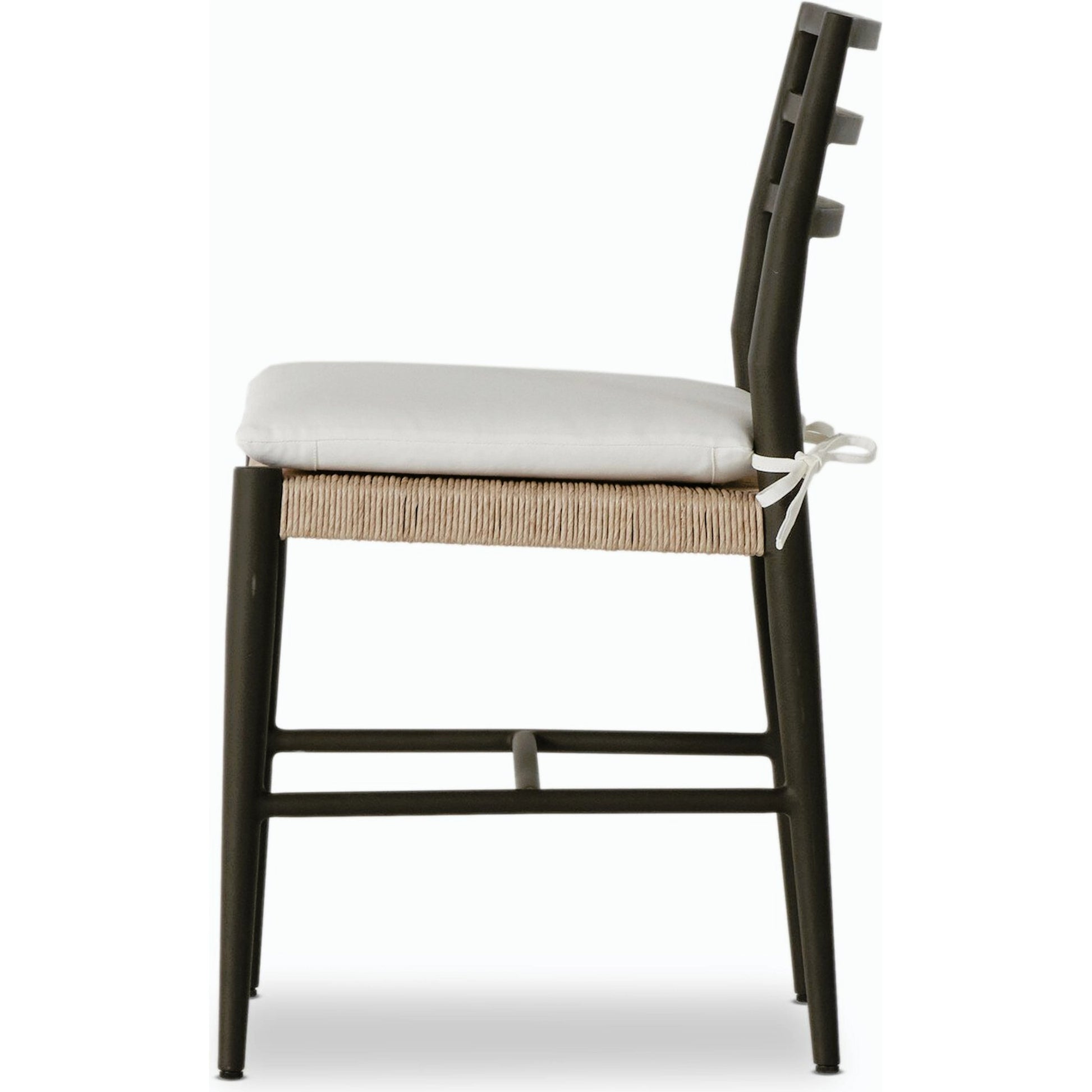 Glenmore Outdoor Dining Chair w/ Cushion by Four Hands in stinson white, bronze. Made from 100% olefin, aluminum, 100% polyethylene in a modern style.
