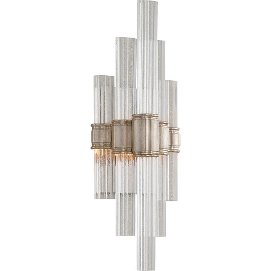 Viola 2 Light Wall Sconce by Corbett in warm silver leaf. Made from hand crafted iron in a modern style.