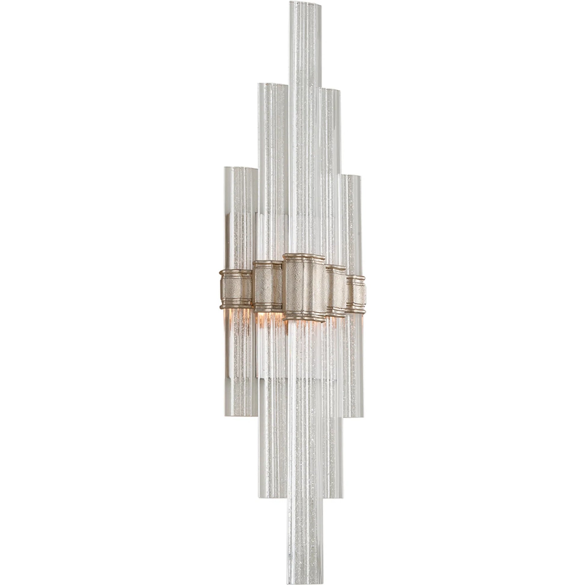 Viola 2 Light Wall Sconce by Corbett in warm silver leaf. Made from hand crafted iron in a modern style.