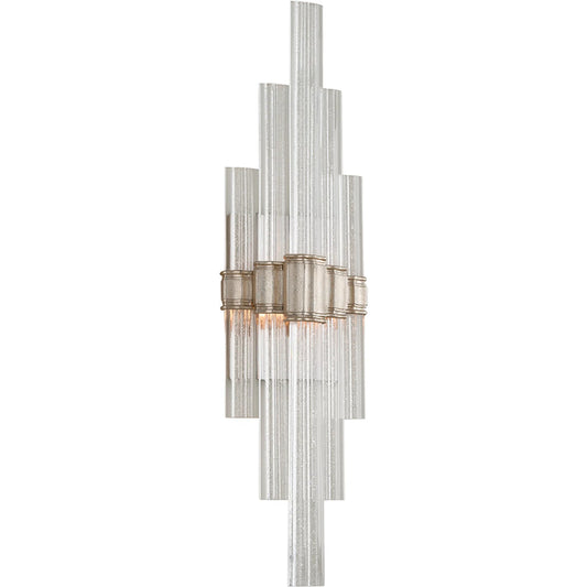 Viola 2 Light Wall Sconce by Corbett in warm silver leaf. Made from hand crafted iron in a modern style.