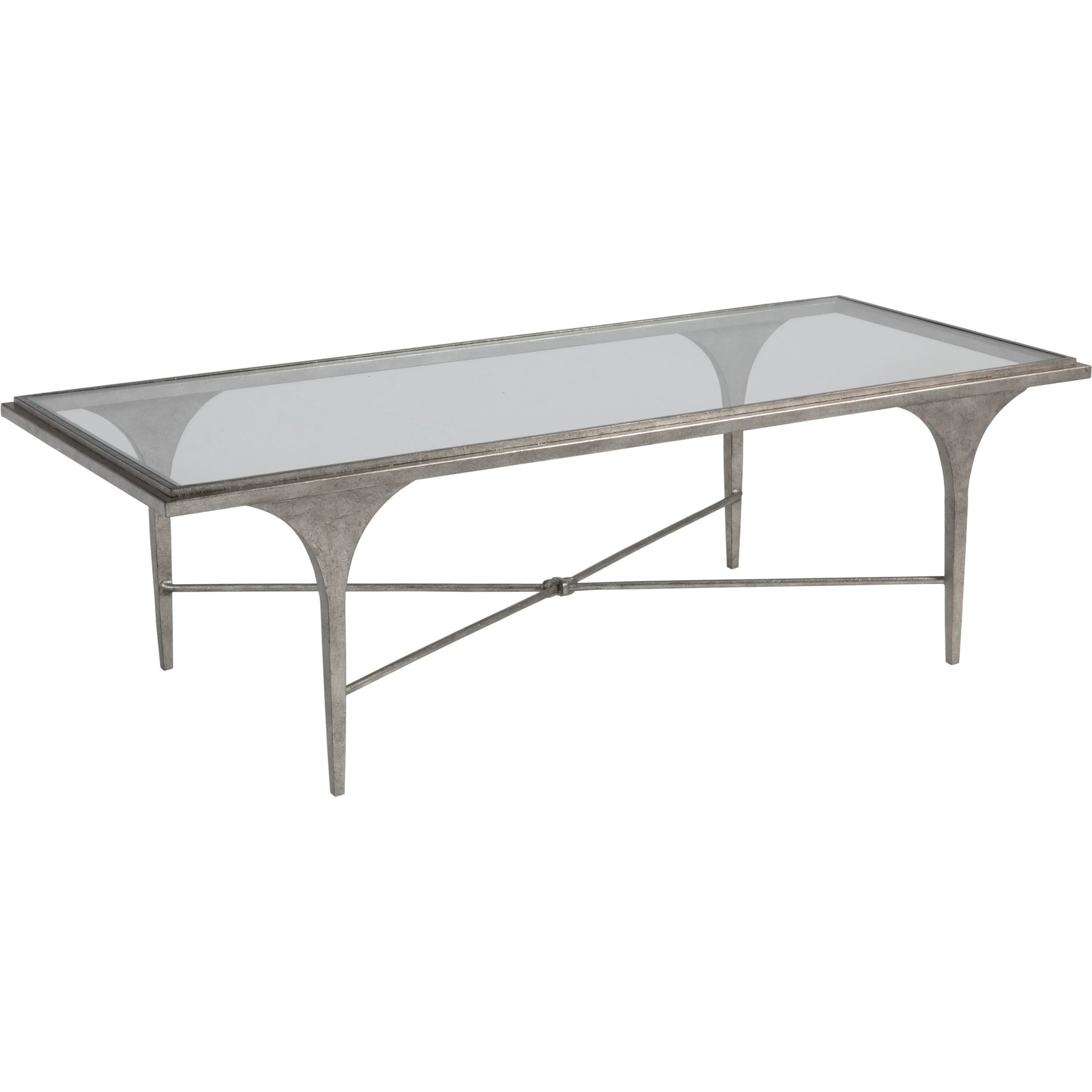 Porto Silver Rectangular Cocktail Table by Artistica Home in silver leaf. Made from unique in a modern style.