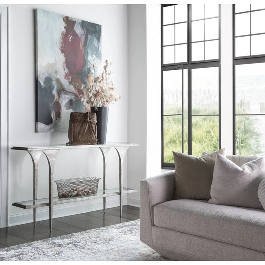 Porto Silver Console by Artistica Home in silver leaf. Made from unique in a unique style.