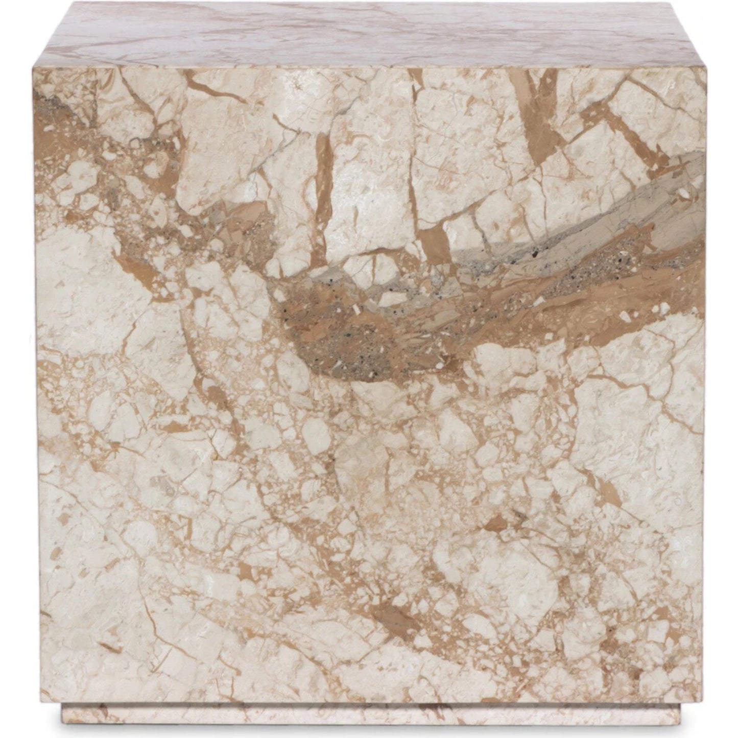 003 SI-2137523 | Additional Silo | Modern Marble Plinth End Table by Four Hands in desert taupe marble. Made from solid marble, solid mango in a modern style.