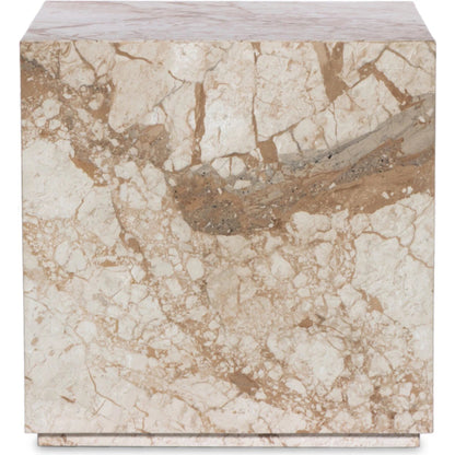 Modern Marble Plinth End Table by Four Hands in desert taupe marble. Made from solid marble, solid mango in a modern style.