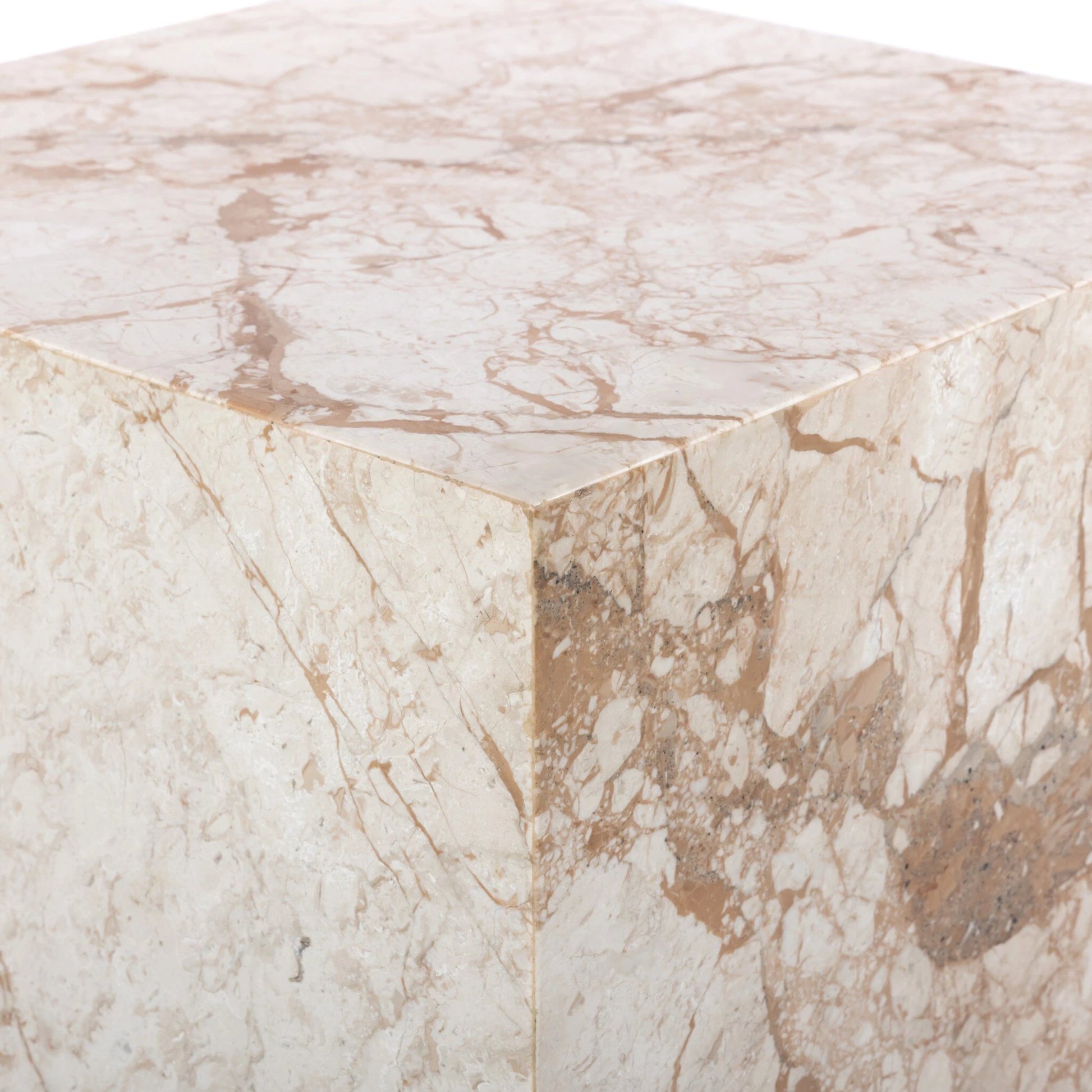Modern Marble Plinth End Table by Four Hands in desert taupe marble. Made from solid marble, solid mango in a modern style.