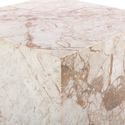 Modern Marble Plinth End Table by Four Hands in desert taupe marble. Made from solid marble, solid mango in a modern style.