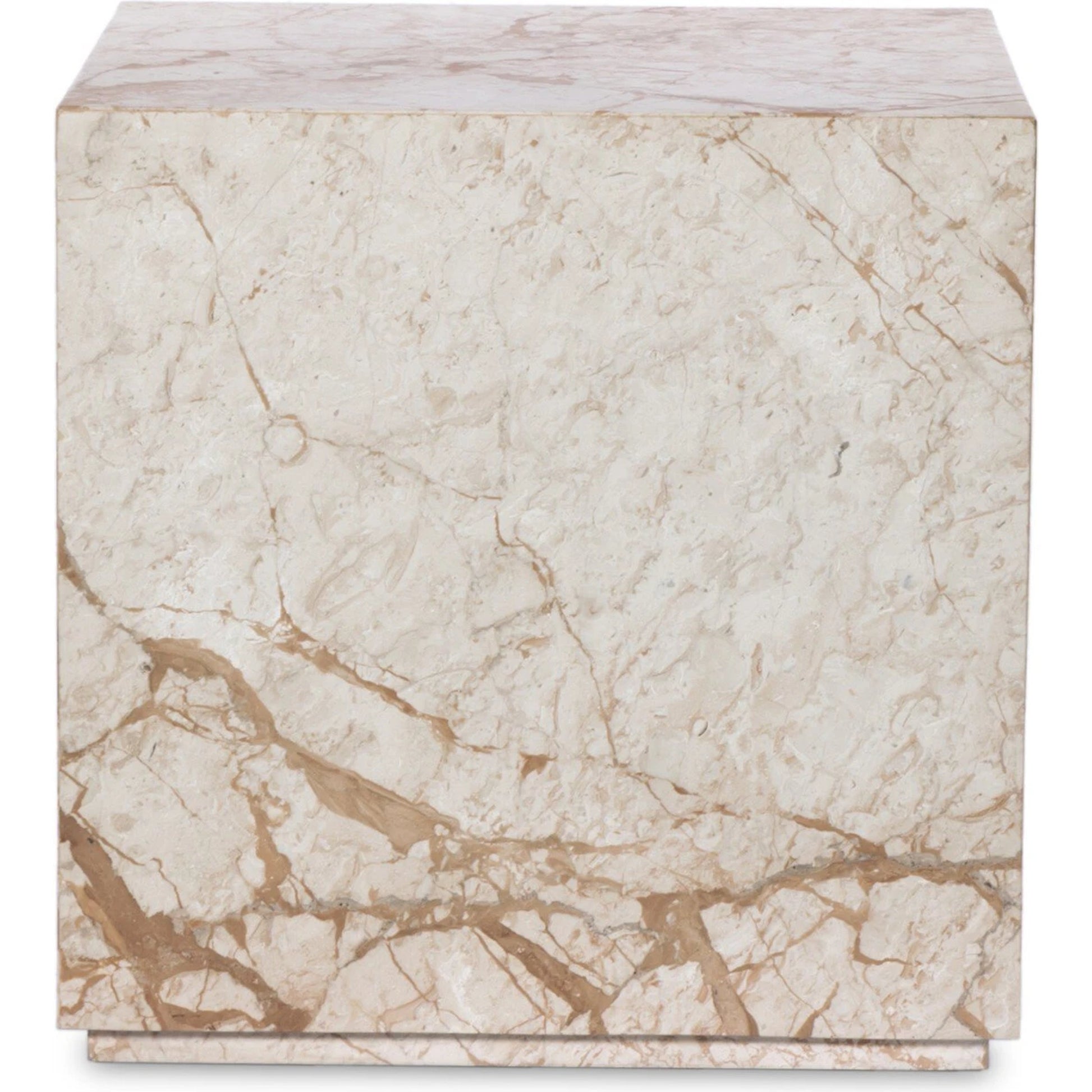 Modern Marble Plinth End Table by Four Hands in desert taupe marble. Made from solid marble, solid mango in a modern style.