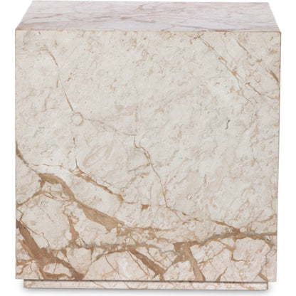 Modern Marble Plinth End Table by Four Hands in desert taupe marble. Made from solid marble, solid mango in a modern style.