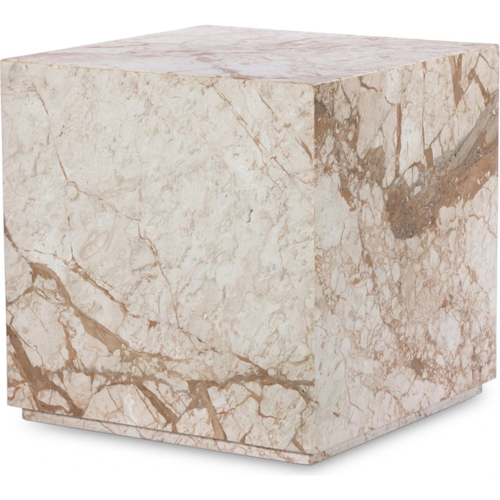 Modern Marble Plinth End Table by Four Hands in desert taupe marble. Made from solid marble, solid mango in a modern style.