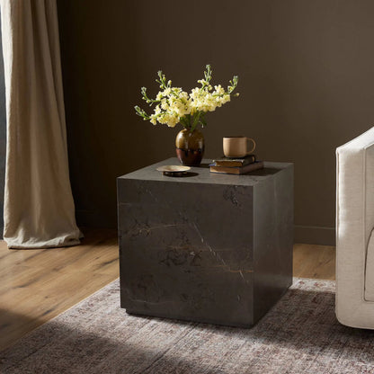 Modern Marble Plinth End Table by Four Hands in desert taupe marble. Made from unique in a modern style.