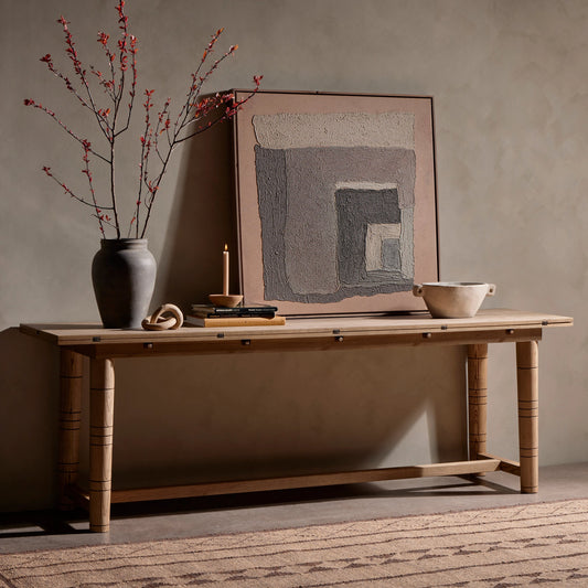 Flip Top Console Table by Four Hands in toasted ash. Made from solid ash, iron in a modern style.