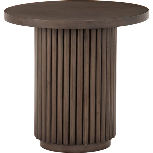 Rutherford End Table by Four Hands in reclaimed ashen brown. Made from solid mixed reclaimed wood, iron in a eclectic & global style.