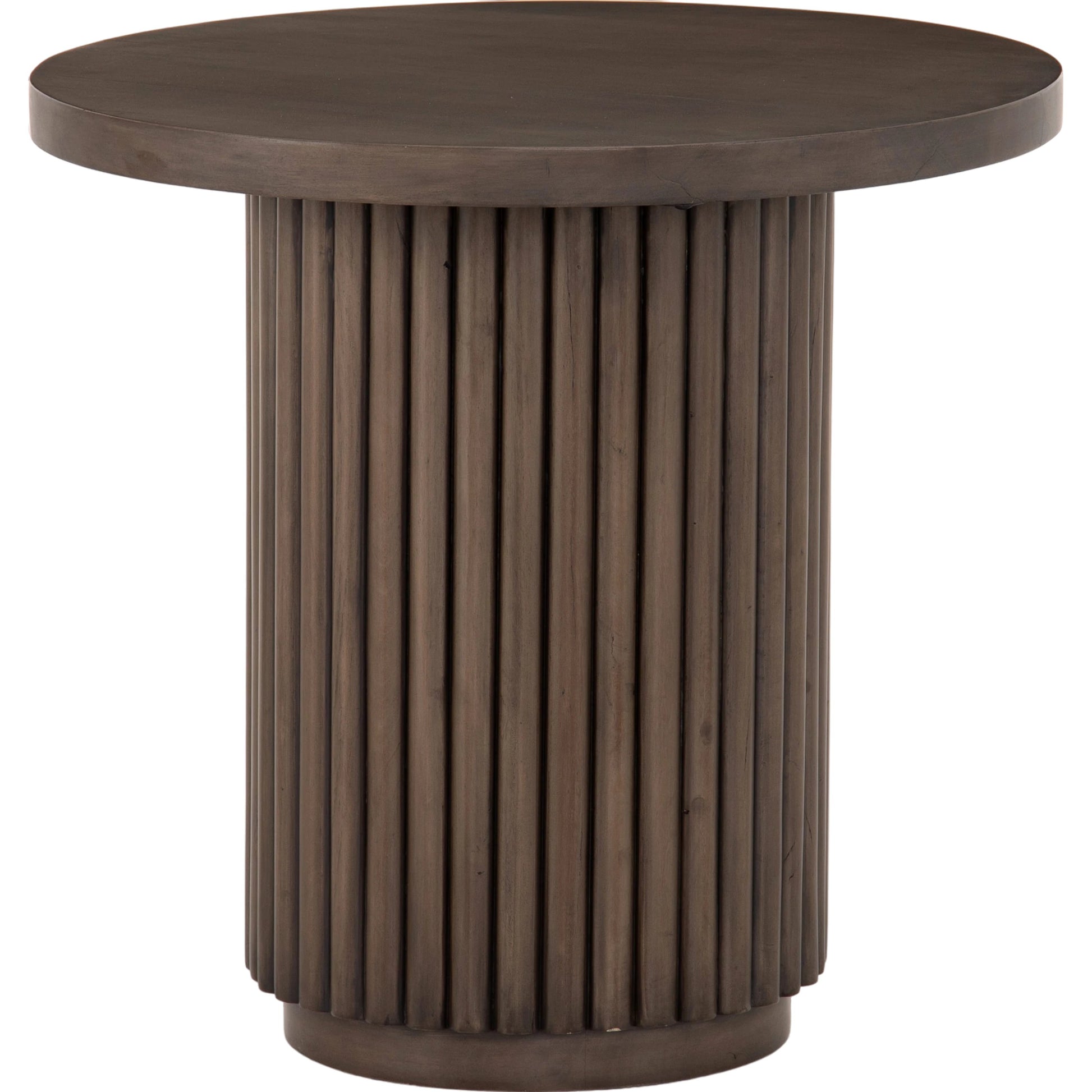 Rutherford End Table by Four Hands in reclaimed ashen brown. Made from solid mixed reclaimed wood, iron in a eclectic & global style.