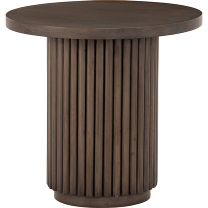 Rutherford End Table by Four Hands in reclaimed ashen brown. Made from solid mixed reclaimed wood, iron in a eclectic & global style.
