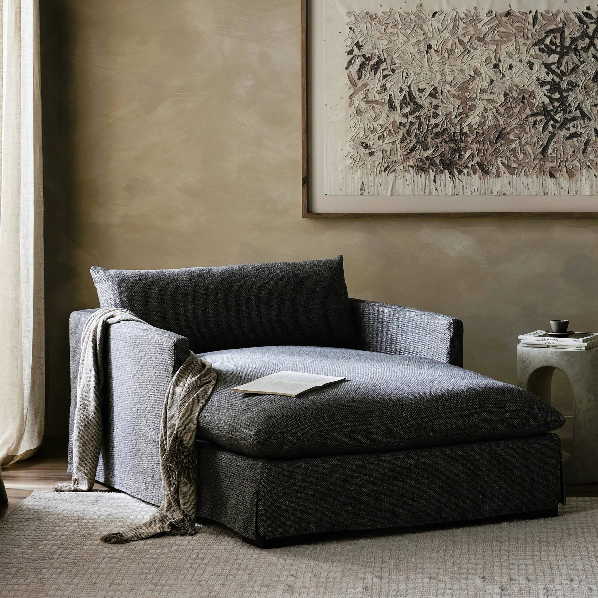 Habitat Chaise Lounge by Four Hands in bennett moon. Made from 100% polyester, solid banak, pine plywood in a modern style.