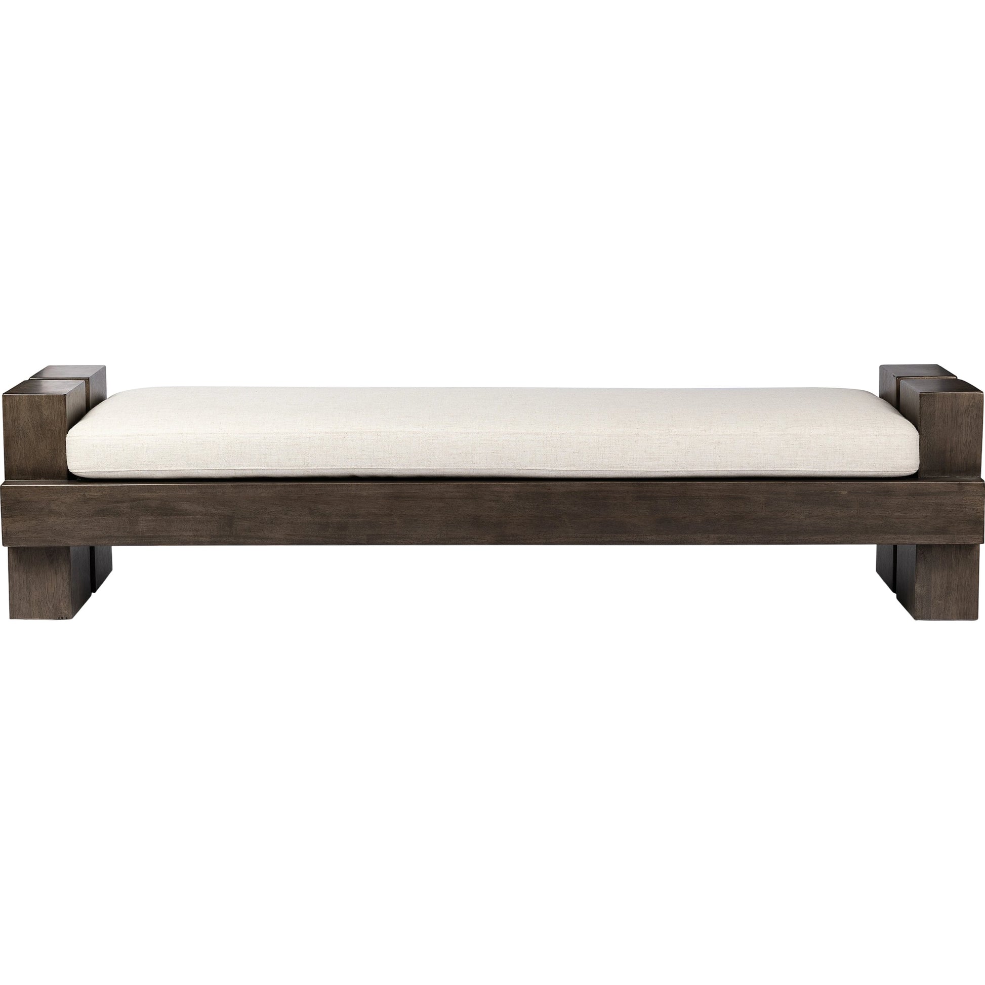 Heavy Wood Accent Bench by Four Hands in alcala cream, sienna brown. Made from 70% polyester, 20% viscose (rayon), 10% flax, linen, solid parawood, 100% polyester in a modern style.