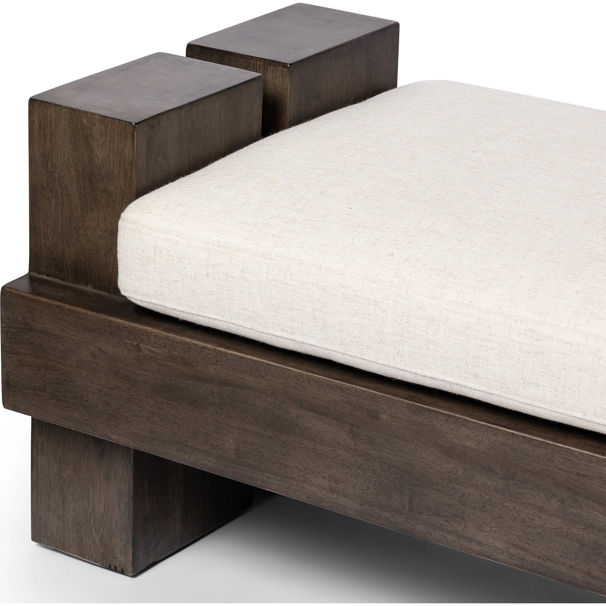 Heavy Wood Accent Bench by Four Hands in alcala cream, sienna brown. Made from 70% polyester, 20% viscose (rayon), 10% flax, linen, solid parawood, 100% polyester in a modern style.