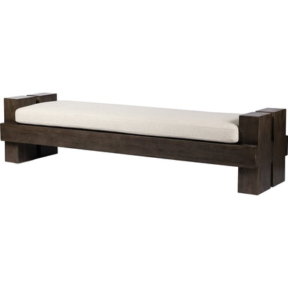 Heavy Wood Accent Bench by Four Hands in alcala cream, sienna brown. Made from 70% polyester, 20% viscose (rayon), 10% flax, linen, solid parawood, 100% polyester in a modern style.