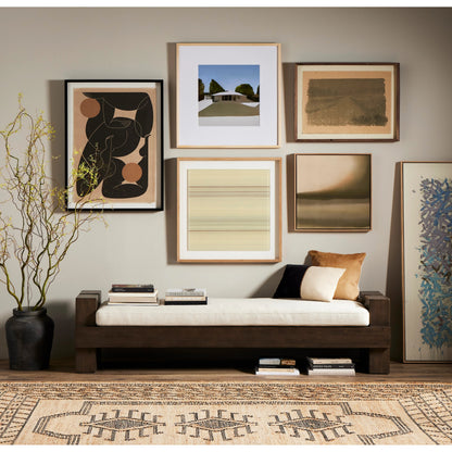 Heavy Wood Accent Bench by Four Hands in alcala cream, sienna brown. Made from 70% polyester, 20% viscose (rayon), 10% flax, linen, solid parawood, 100% polyester in a modern style.