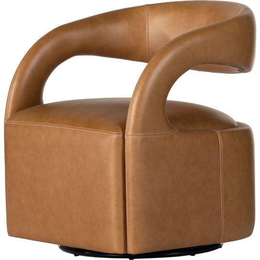001 SI-1980425 | Primary Silo | Hawkins Swivel Chair by Four Hands in sonoma butterscotch. Made from top grain leather, poplar plywood, 100% polyester in a modern style.