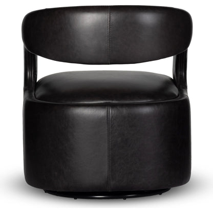 Hawkins Swivel Chair by Four Hands in sonoma butterscotch. Made from top grain leather, poplar plywood, 100% polyester in a modern style.