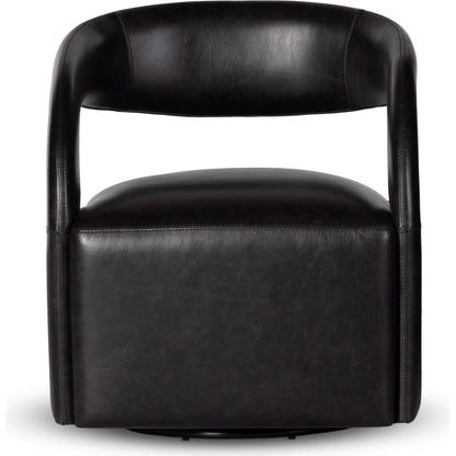 Hawkins Swivel Chair by Four Hands in sonoma butterscotch. Made from top grain leather, poplar plywood, 100% polyester in a modern style.