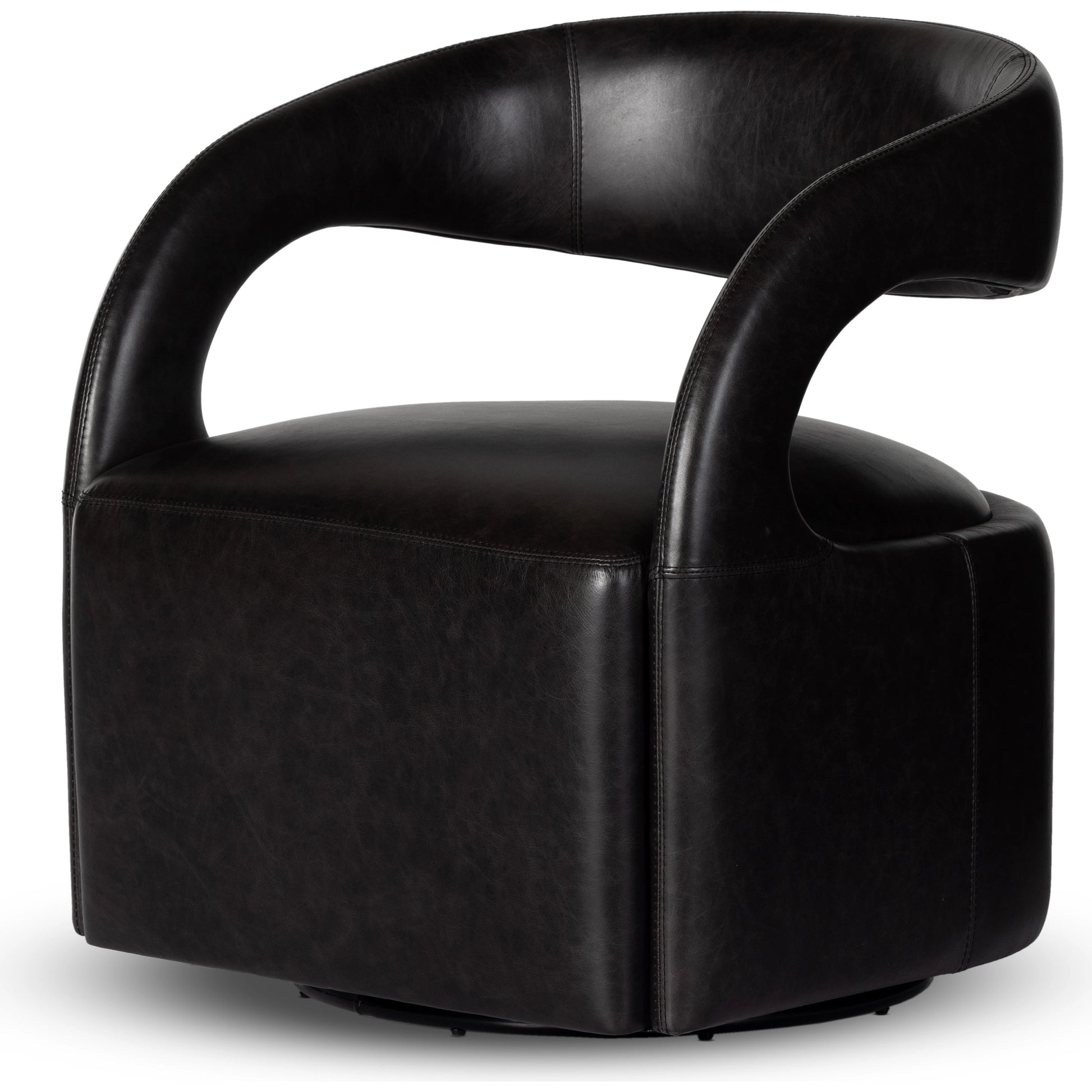 Hawkins Swivel Chair by Four Hands in sonoma butterscotch. Made from top grain leather, poplar plywood, 100% polyester in a modern style.