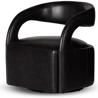 Hawkins Swivel Chair by Four Hands in sonoma butterscotch. Made from top grain leather, poplar plywood, 100% polyester in a modern style.