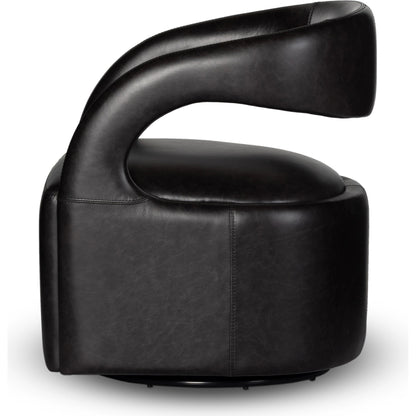 Hawkins Swivel Chair by Four Hands in sonoma butterscotch. Made from top grain leather, poplar plywood, 100% polyester in a modern style.