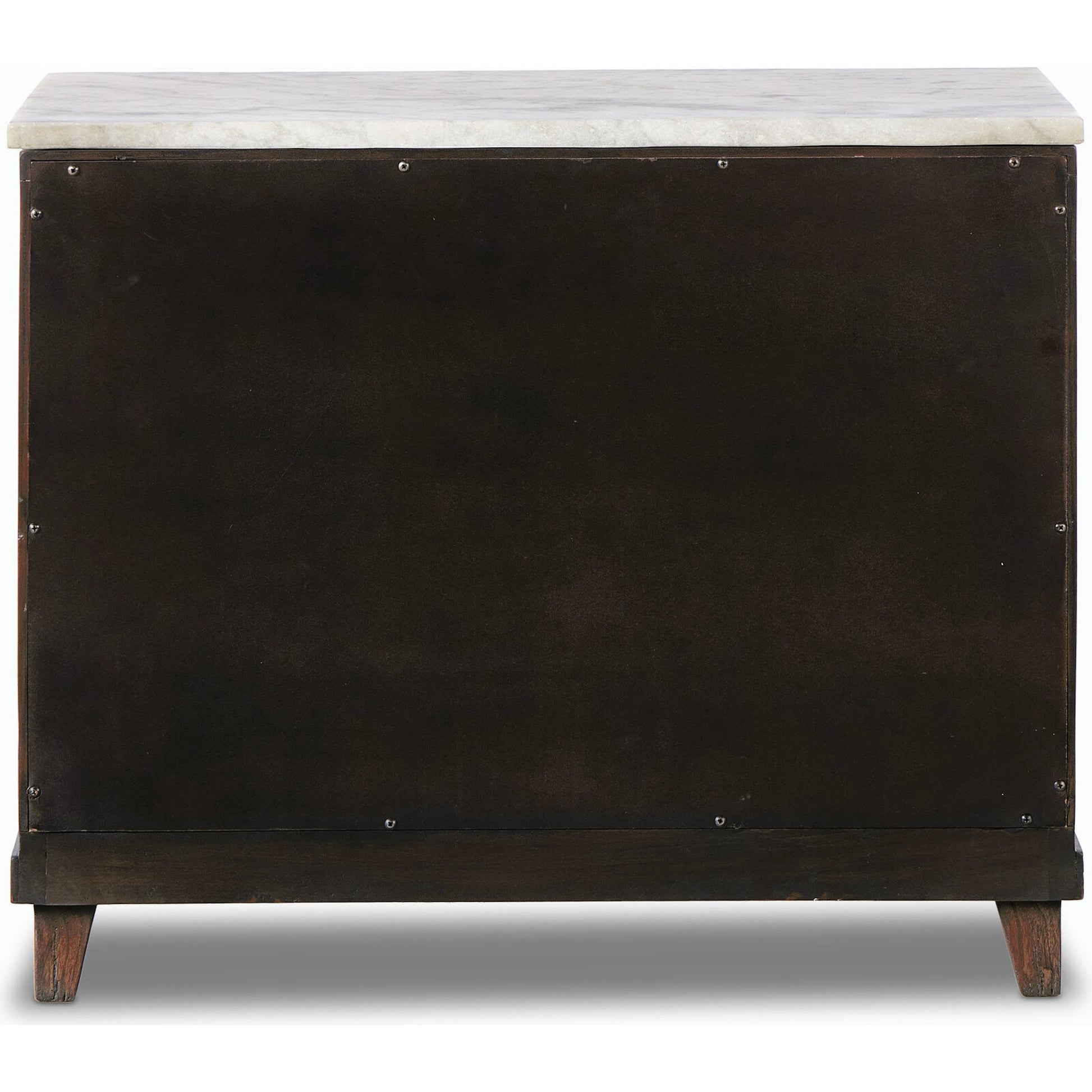 Odette Nightstand by Four Hands in white statuario marble, antique belgium bleach, antique brass. Made from solid marble, solid mixed reclaimed wood, brass in a modern style.