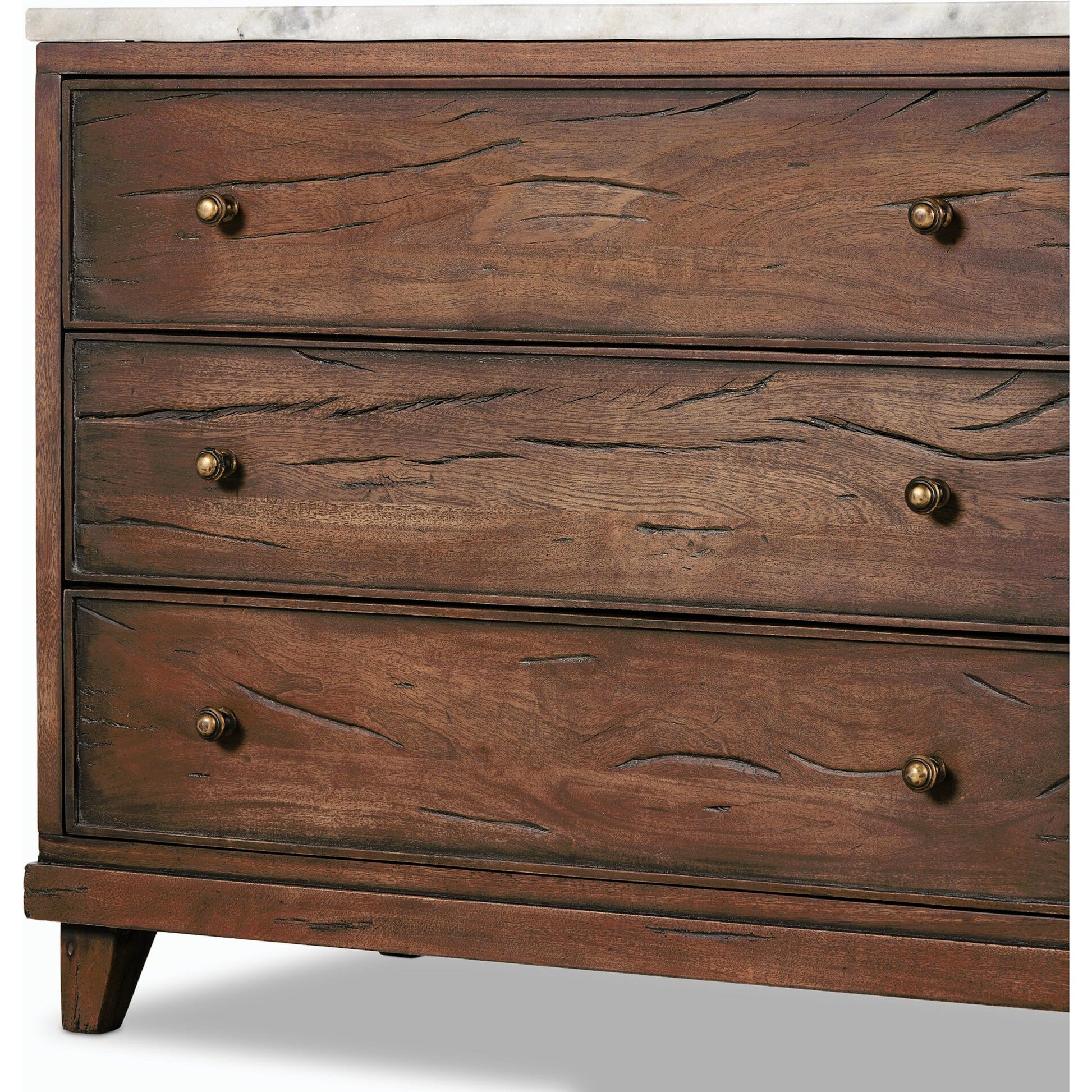Odette Nightstand by Four Hands in white statuario marble, antique belgium bleach, antique brass. Made from solid marble, solid mixed reclaimed wood, brass in a modern style.