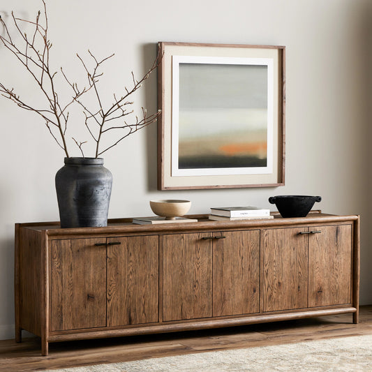 Glenview 6 Door Sideboard by Four Hands in weathered oak. Made from solid oak, thick oak veneer in a modern style.