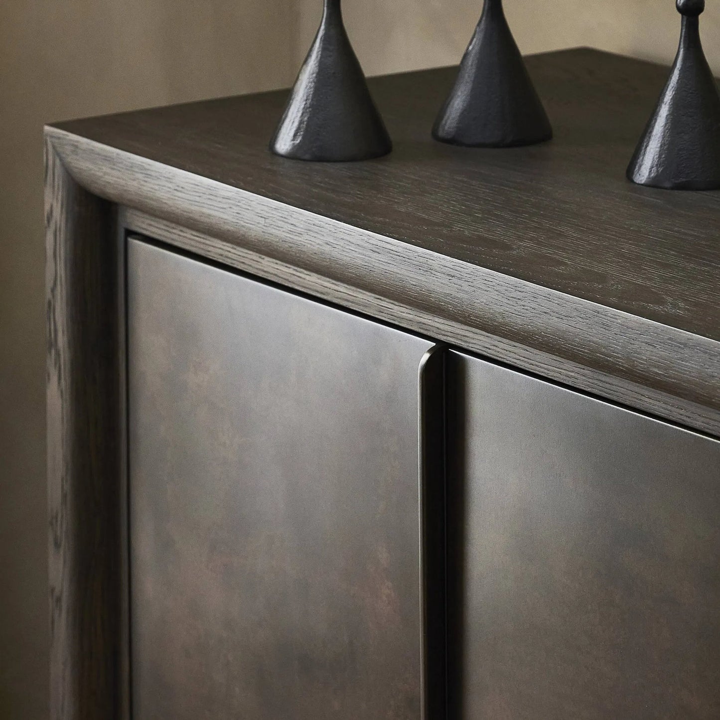 009 SI-2377030 | Closeup | Arlington 6 Door Sideboard by Four Hands in espresso oak veneer. Made from oak veneer in a traditional style.