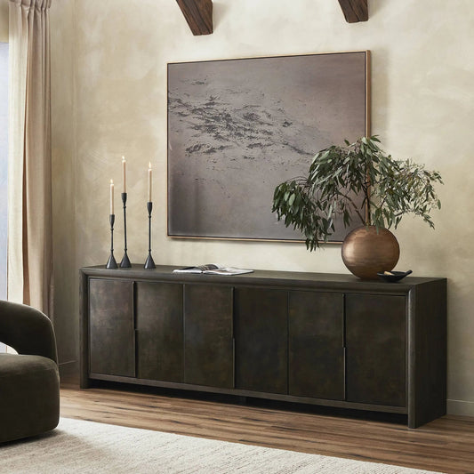Arlington 6 Door Sideboard by Four Hands in espresso oak veneer. Made from oak veneer in a unique style.