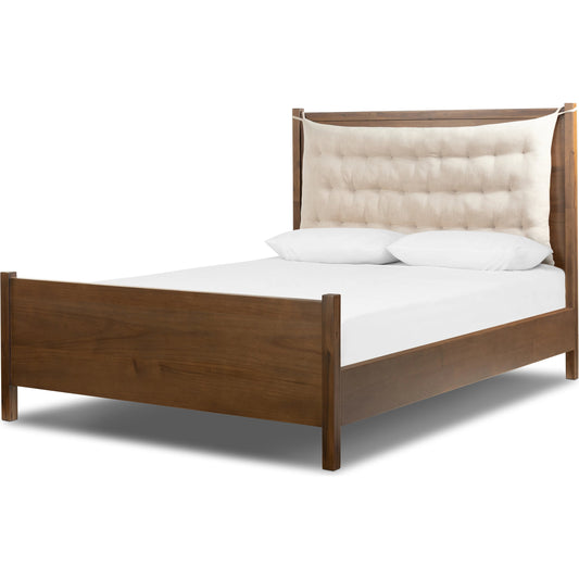 Sullivan Bed by Four Hands in harbor sand and saddle tan. Made from 60% polyester, 40% viscose (rayon), thin acacia veneer in a modern style.
