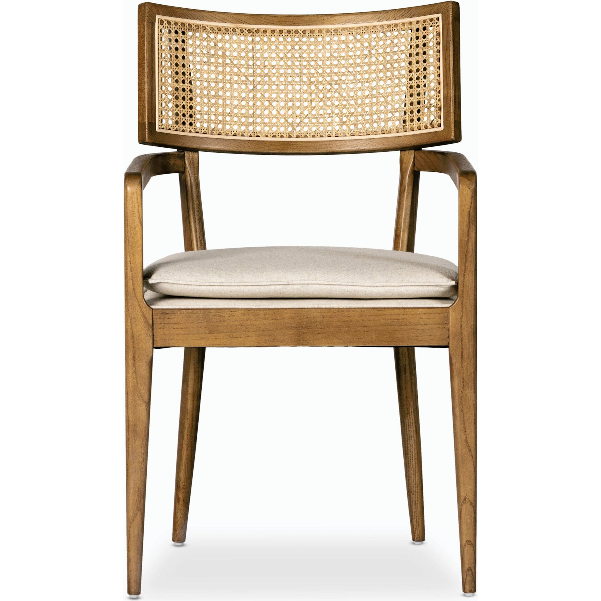 Britt Dining Armchair by Four Hands. Made from 92% polyester, 8% flax, linen, solid nettlewood, cane in a modern style.