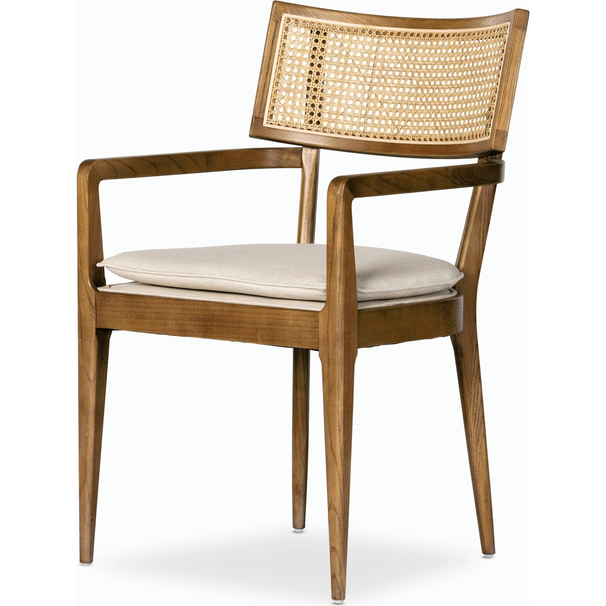 Britt Dining Armchair by Four Hands. Made from 92% polyester, 8% flax, linen, solid nettlewood, cane in a modern style.