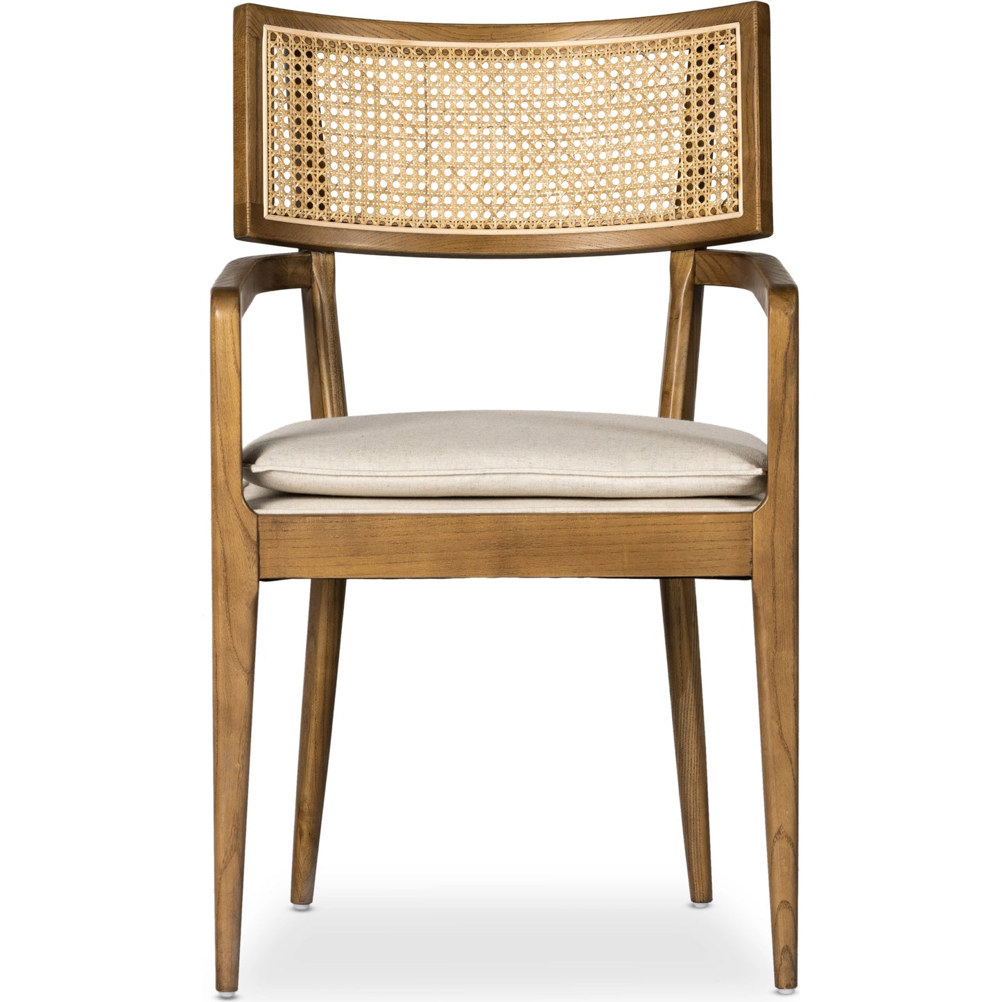 015 SI-1980147 | Additional Silo | Britt Dining Armchair by Four Hands in natural cane, toasted nettlewood, savile flax. Made from 92% polyester, 8% flax, linen, solid nettlewood, cane in a modern style.