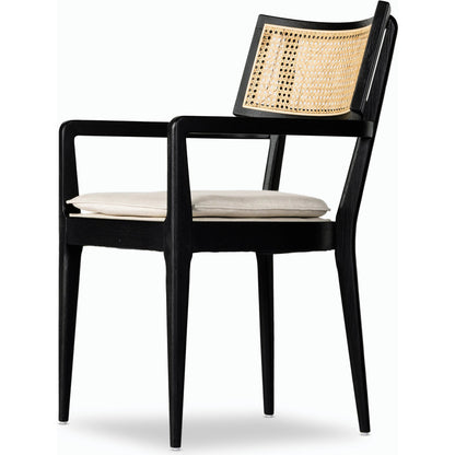 Britt Dining Armchair by Four Hands. Made from 92% polyester, 8% flax, linen, solid nettlewood, cane in a modern style.