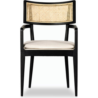 Britt Dining Armchair by Four Hands. Made from 92% polyester, 8% flax, linen, solid nettlewood, cane in a modern style.