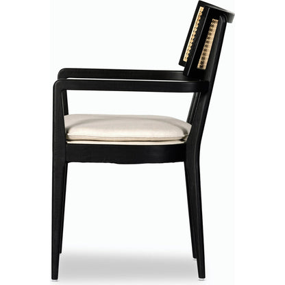 Britt Dining Armchair by Four Hands. Made from 92% polyester, 8% flax, linen, solid nettlewood, cane in a modern style.