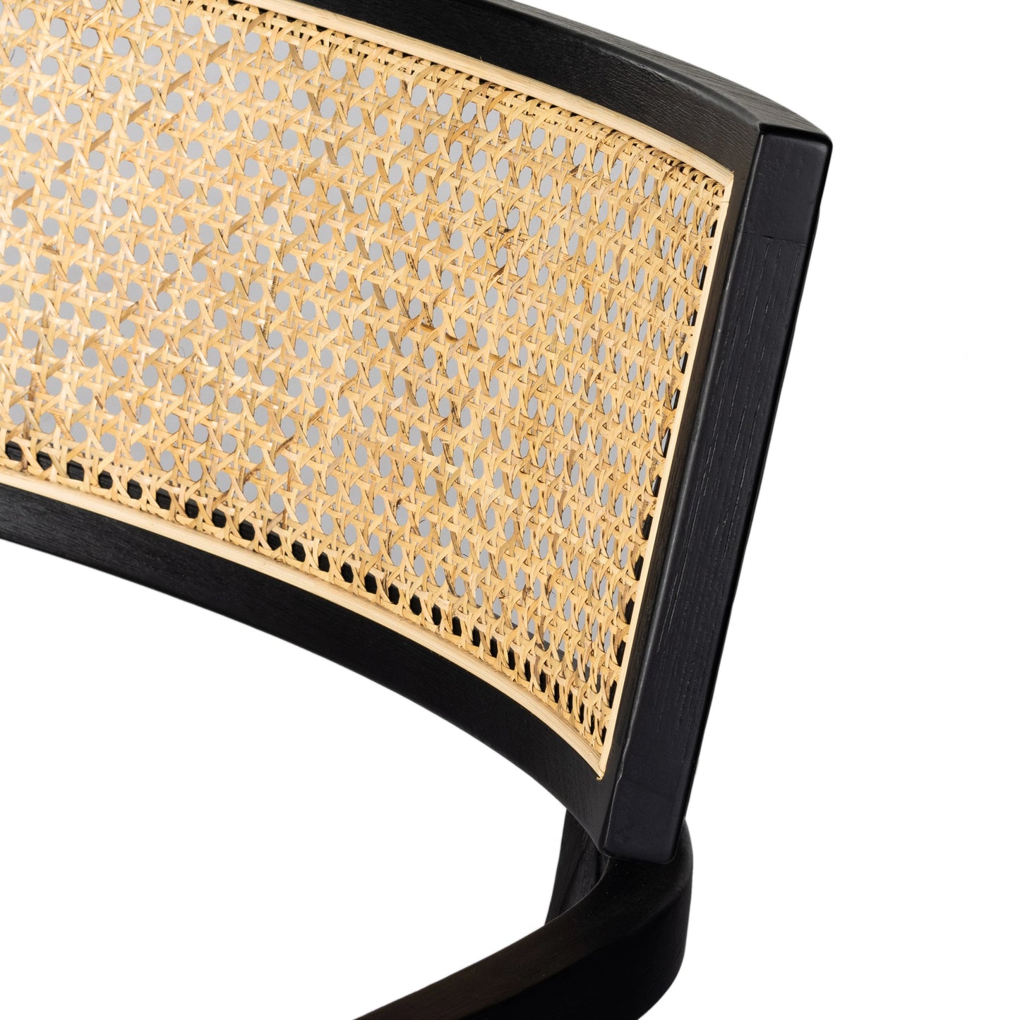 013 SI-1977128 | Closeup | Britt Dining Armchair by Four Hands. Made from 92% polyester, 8% flax, linen, solid nettlewood, cane in a modern style.