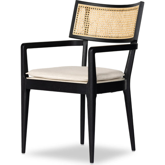 Britt Dining Armchair by Four Hands. Made from 92% polyester, 8% flax, linen, solid nettlewood, cane in a modern style.