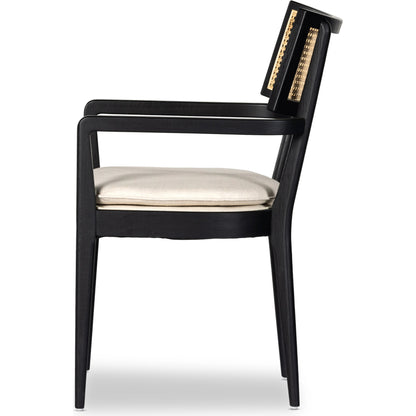 Britt Dining Armchair by Four Hands. Made from 92% polyester, 8% flax, linen, solid nettlewood, cane in a modern style.